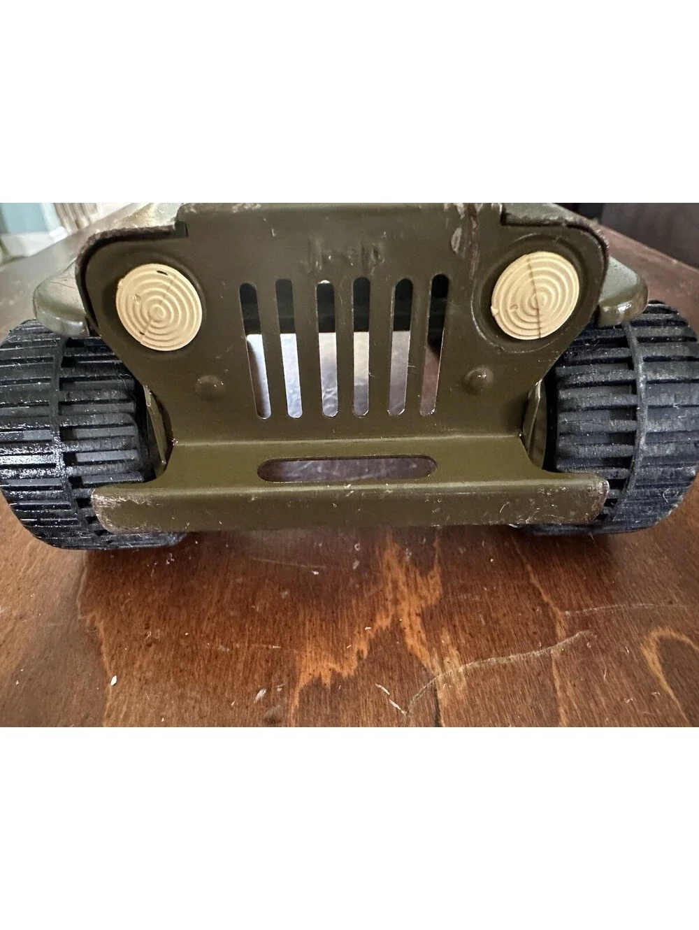 Vintage Tonka Pressed Steel Military Jeep Olive Green Toy Truck 9